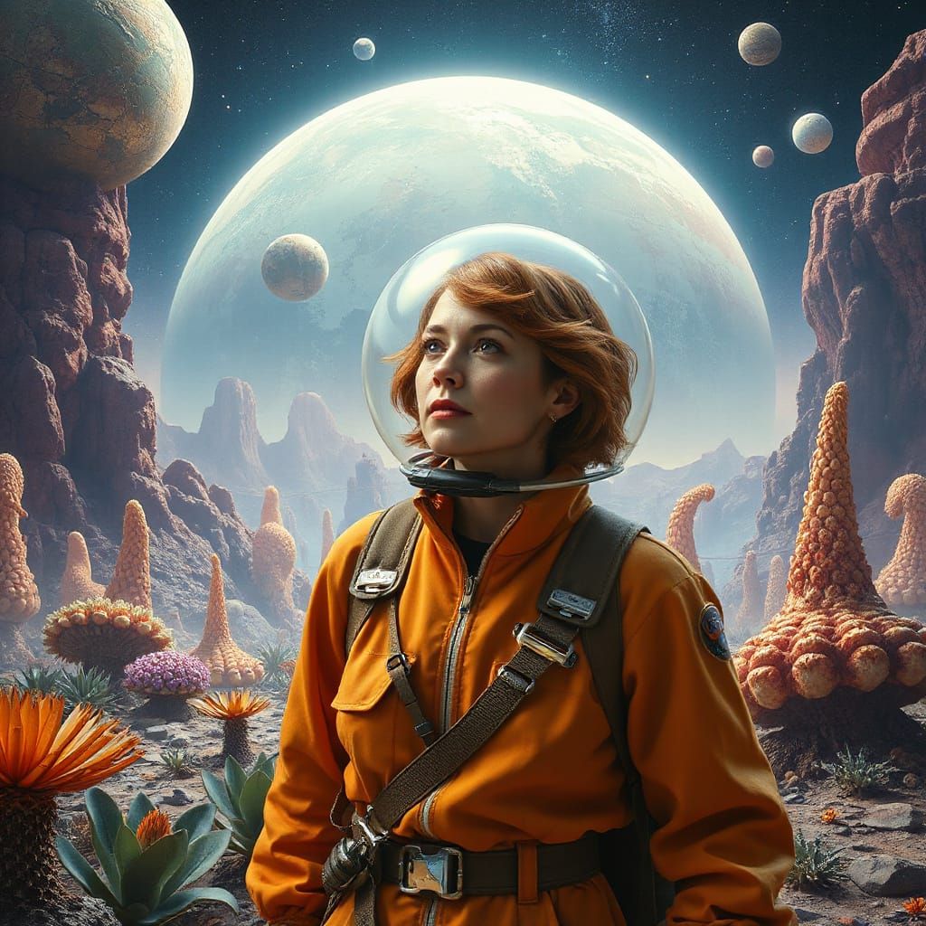 Woman Explores Alien Planet in Detailed Matte Painting