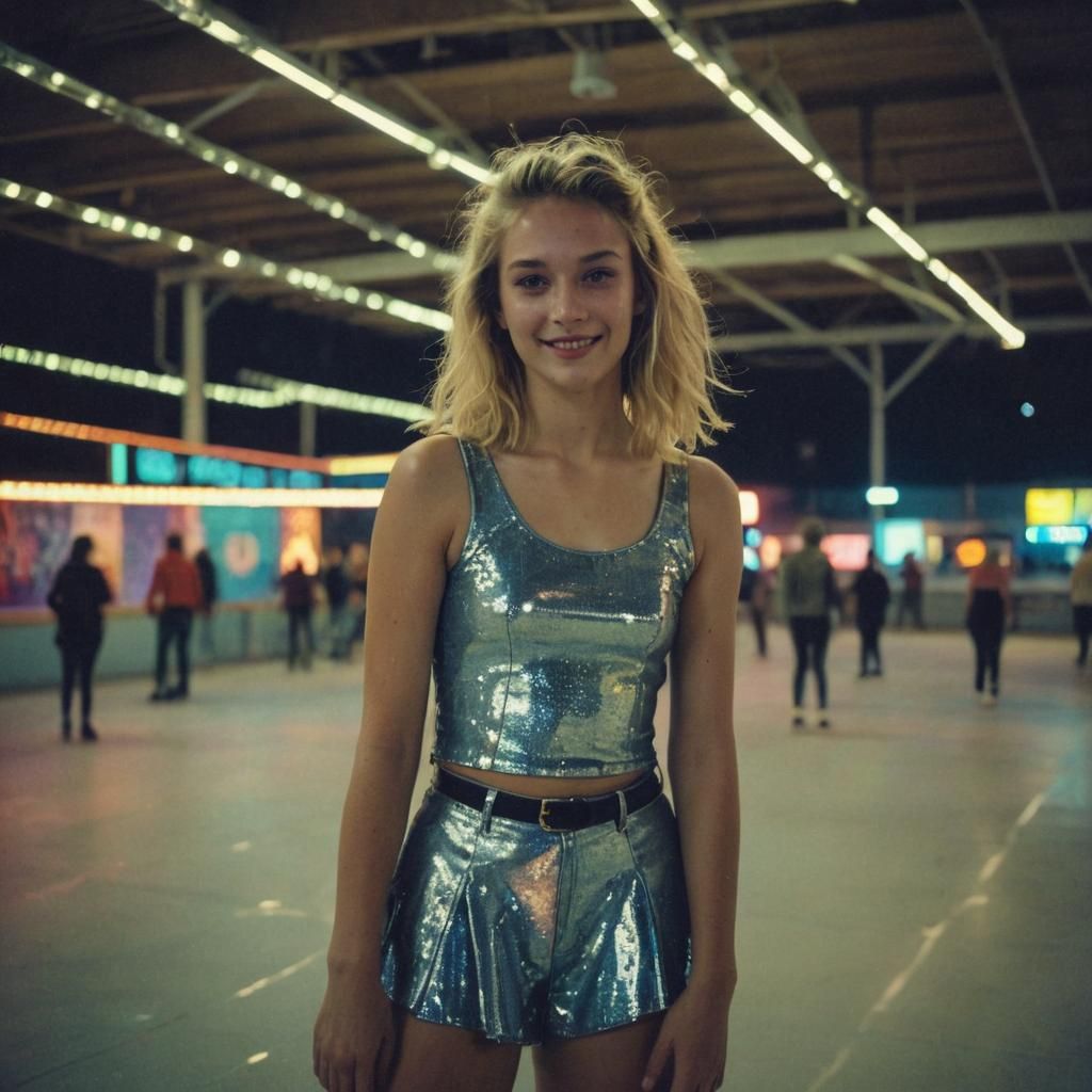 Cyberpunk Skater Girl on Neon Roller Rink