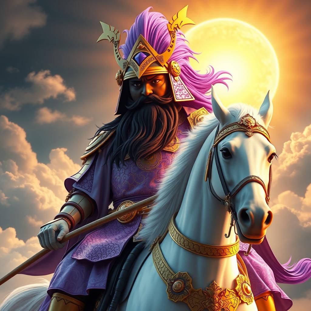 Warrior on White Horse in Radiant Golden Light