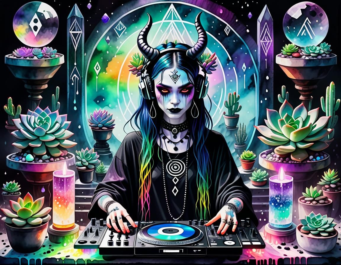 Surreal Goddess in Pastel Goth Vibe with Watercolour Style