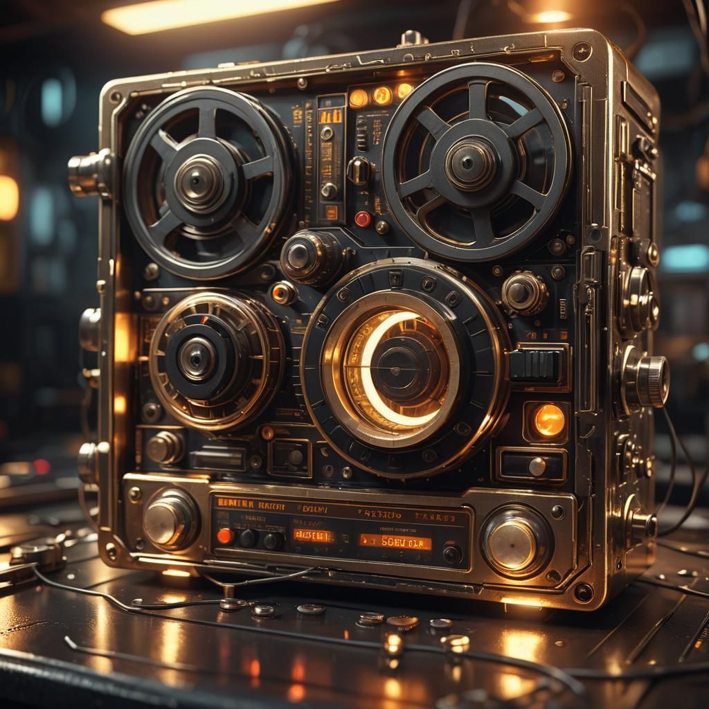 Sci-Fi Propane Cassette Recorder in Industrial Setting