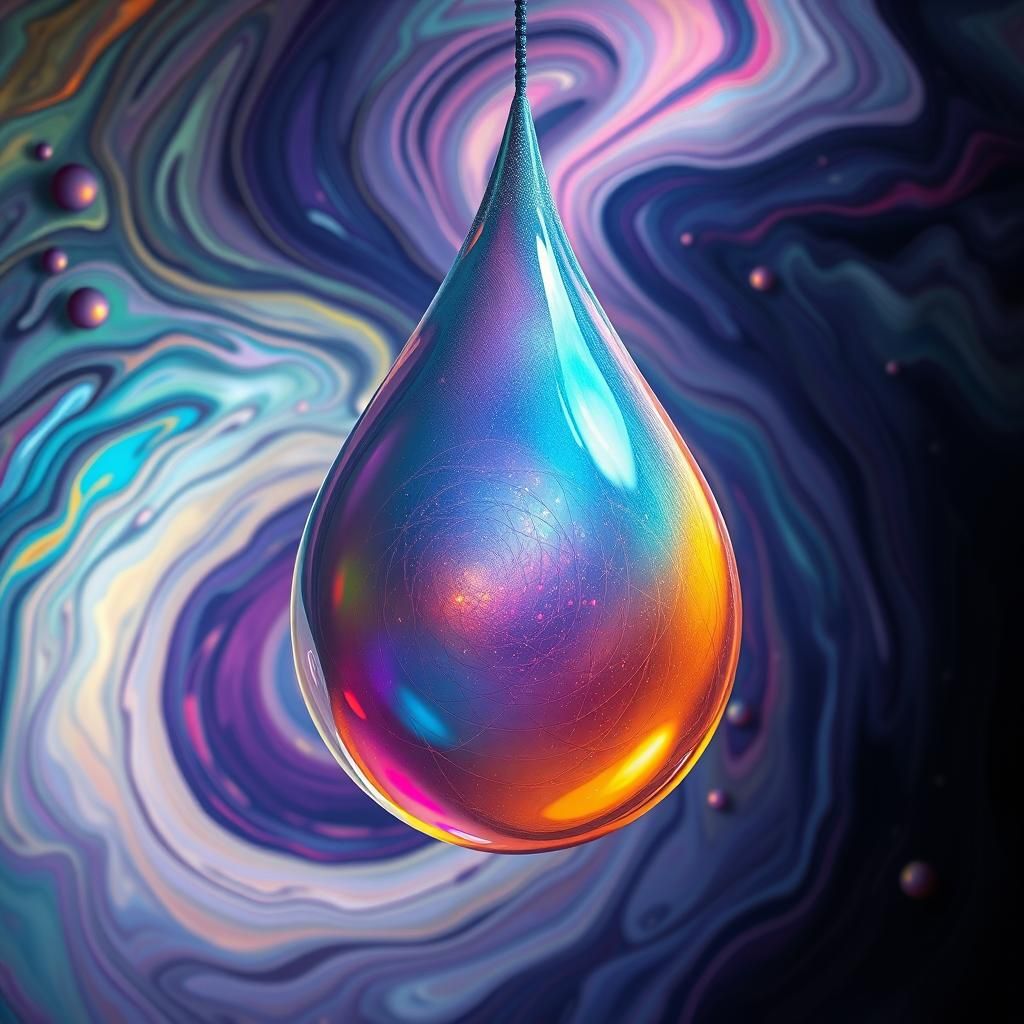 Iridescent Droplet in Swirling Vortex, Biomorphic Art