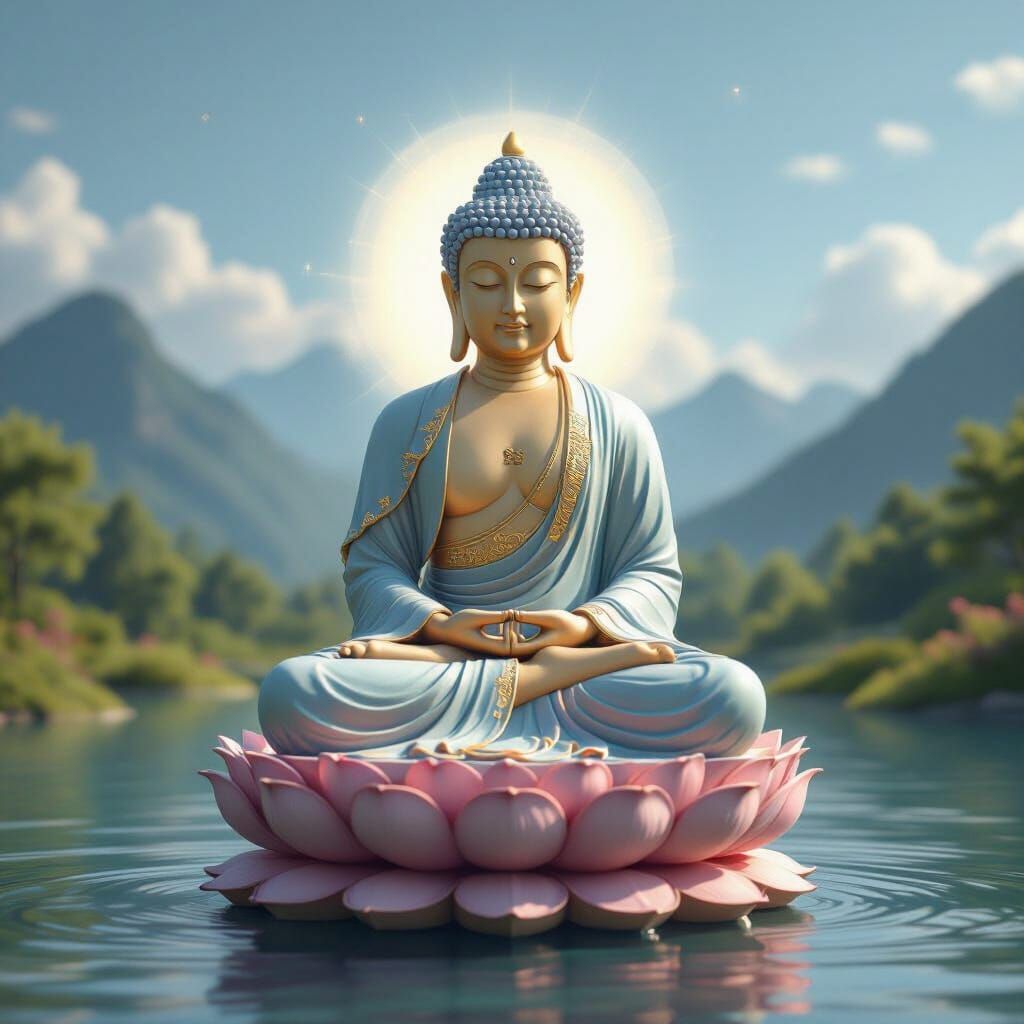 Serene Buddha Meditating on Lotus Flower