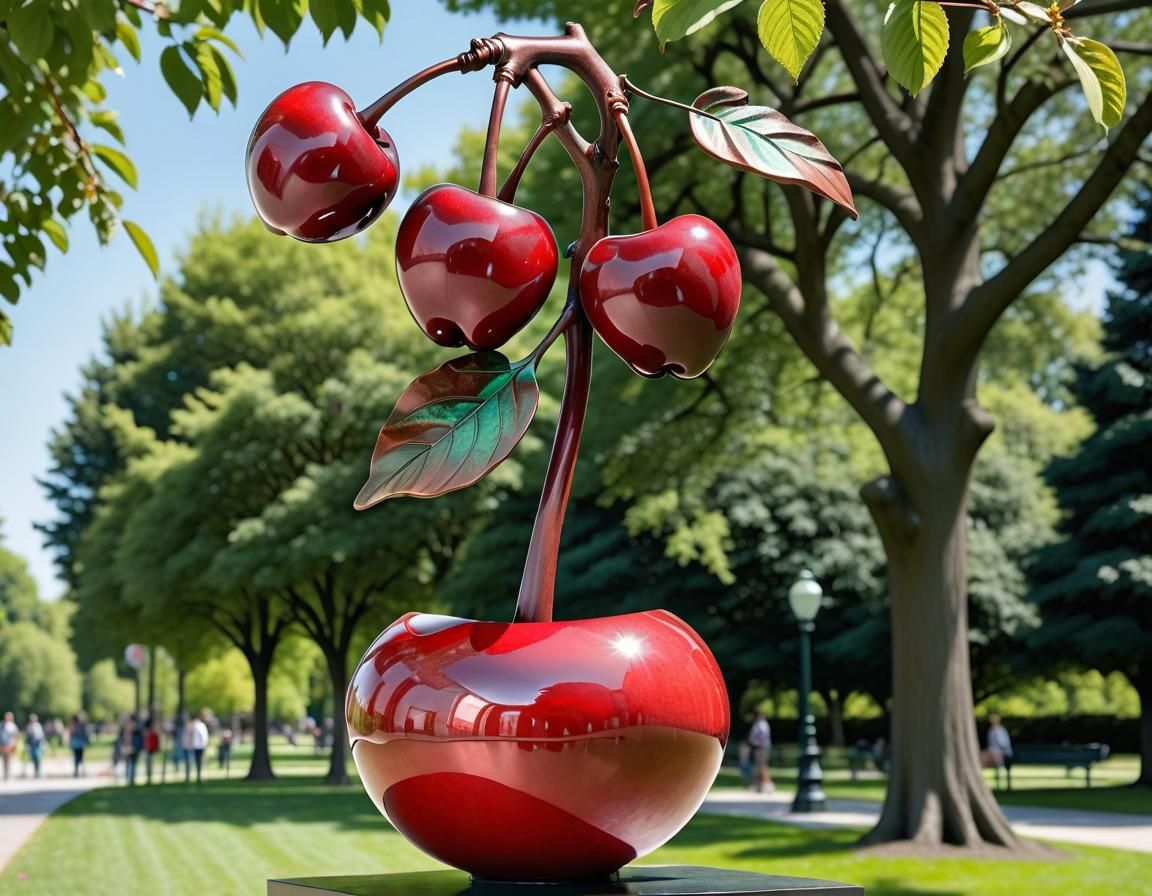 Giant Cherry Sculpture in Public Park