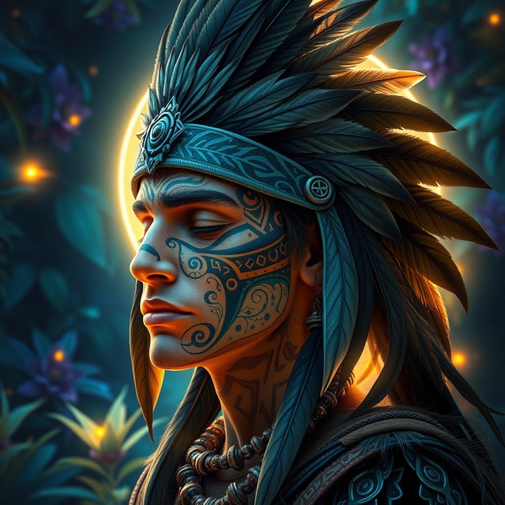 Shamanic Goddess Awakens in Vibrant, Ethereal Landscape