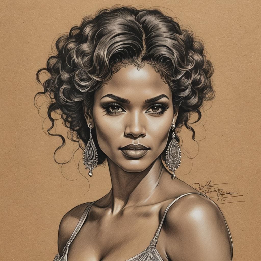 Detailed Pencil Sketch of a Flamboyant Model