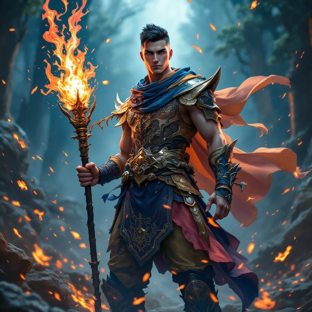 Cyberpunk Fantasy Warrior in Battle