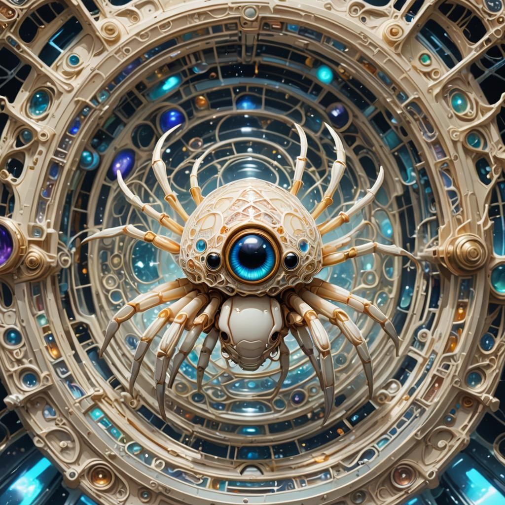 Cute Fly-Spider Hybrid on Spaceship in Cosmic Style