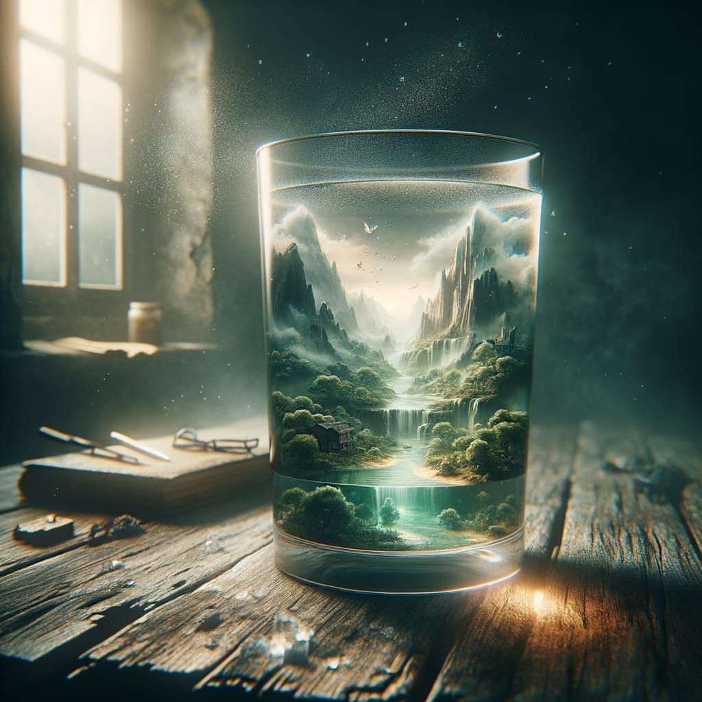 Surreal Landscape Captured Inside Glass of Water