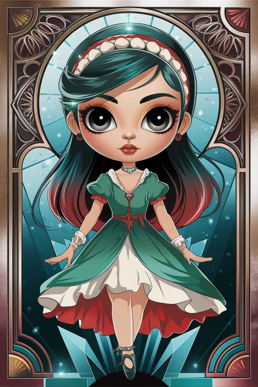 Chibi Girl Poster in Art Nouveau Style