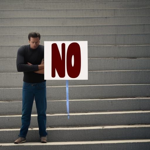 Sad Man Protesting with 'No' Sign