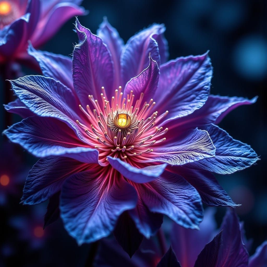 Bioluminescent Climbing Clematis in Intricate Lace Patterns