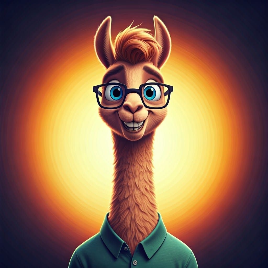 Teenage Llama Portrait in Vibrant 3D Style