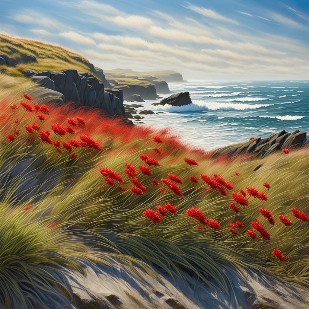 Beach Grass and Wildflowers by the Sea