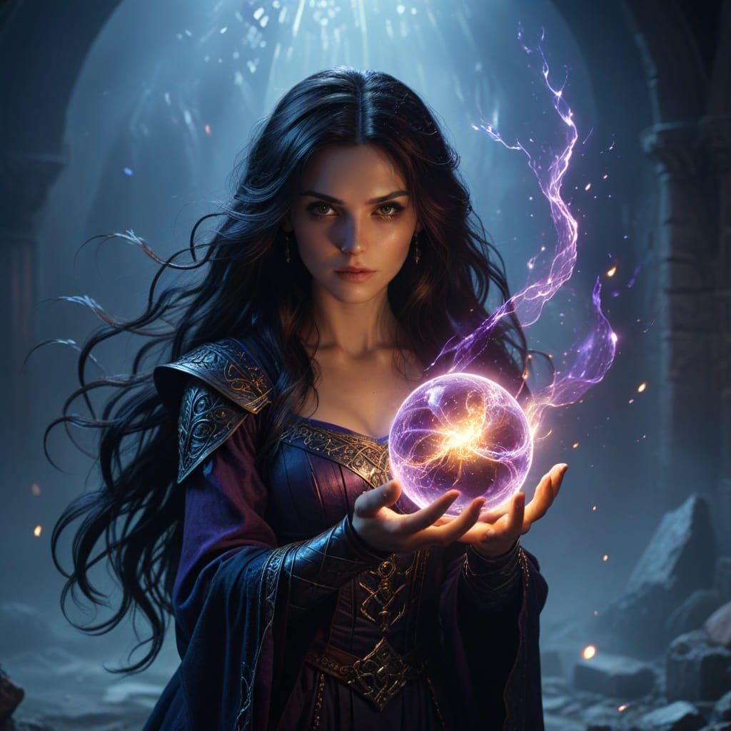 Brunette Goddess Sorceress with Arcane Energy Ball