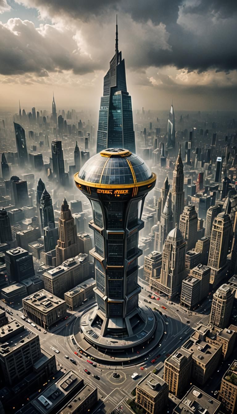 Futuristic City Tower with Glass Dome