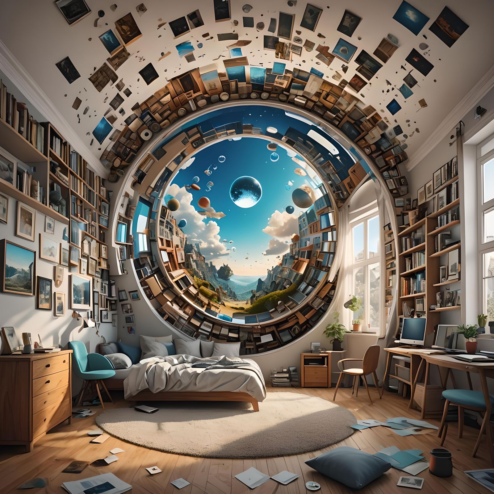 Surreal Room Through Convex Lens in 8K