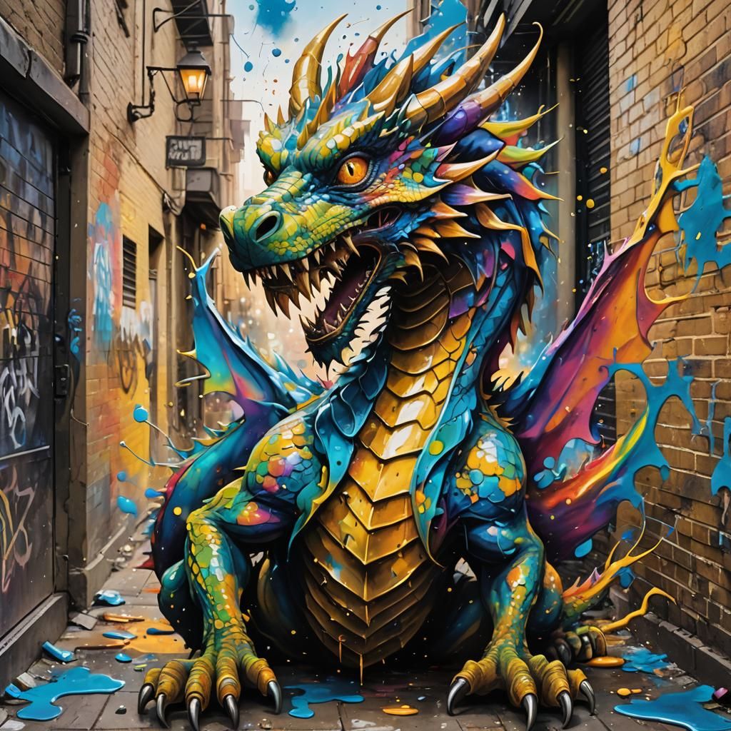 Vibrant Dragon Graffiti Art in City Alleyway