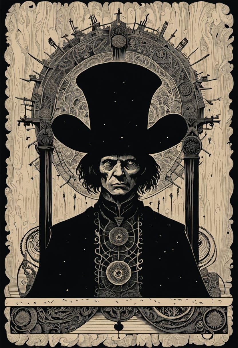 Disturbing Tarot Card Illustration in Woodcut Style