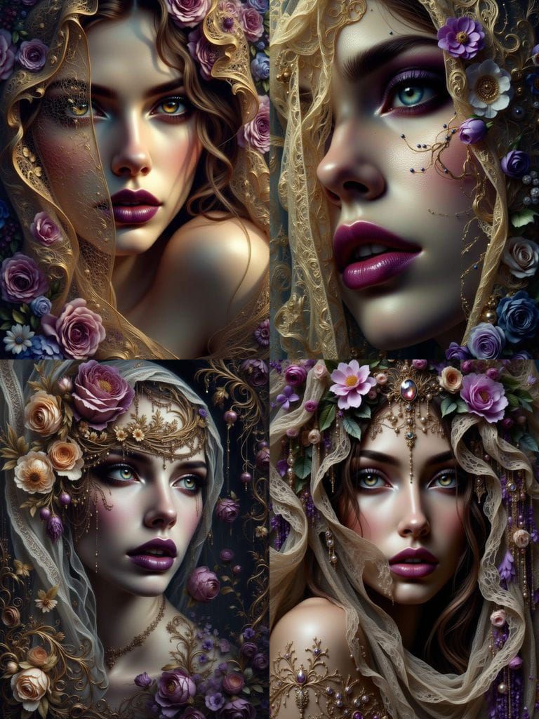 Elegant Bride's Face Amidst Floral Burst