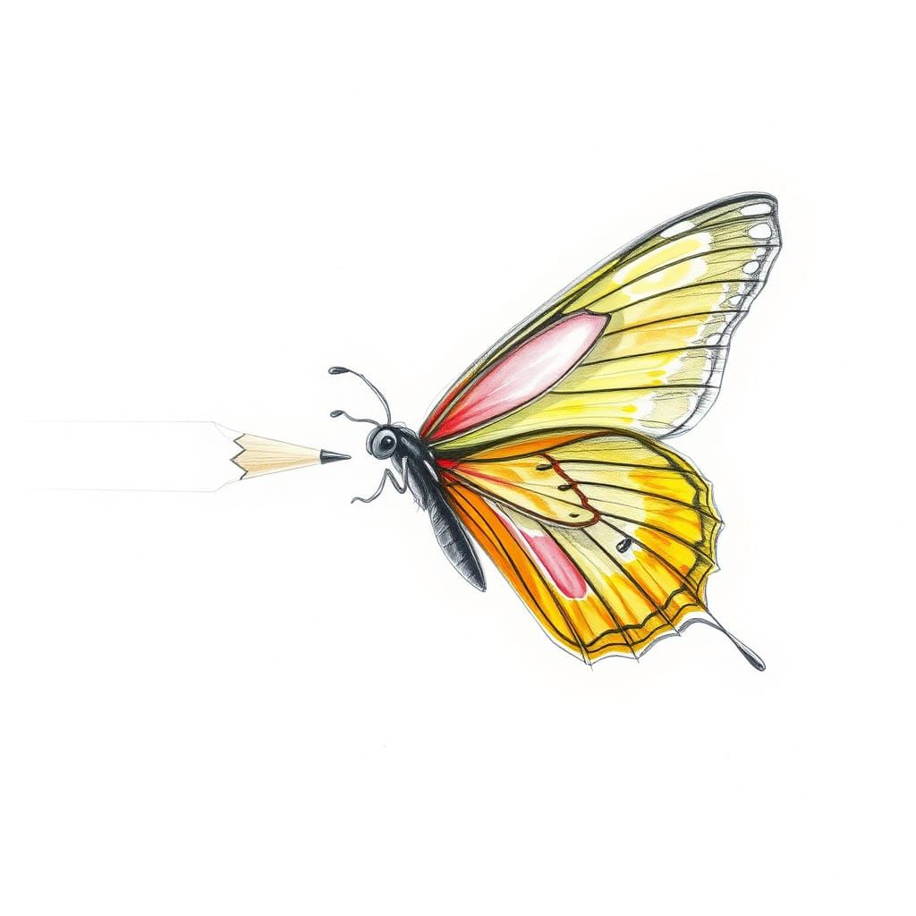 Pencil Transforms Into Butterfly: Graphite Sketch Art