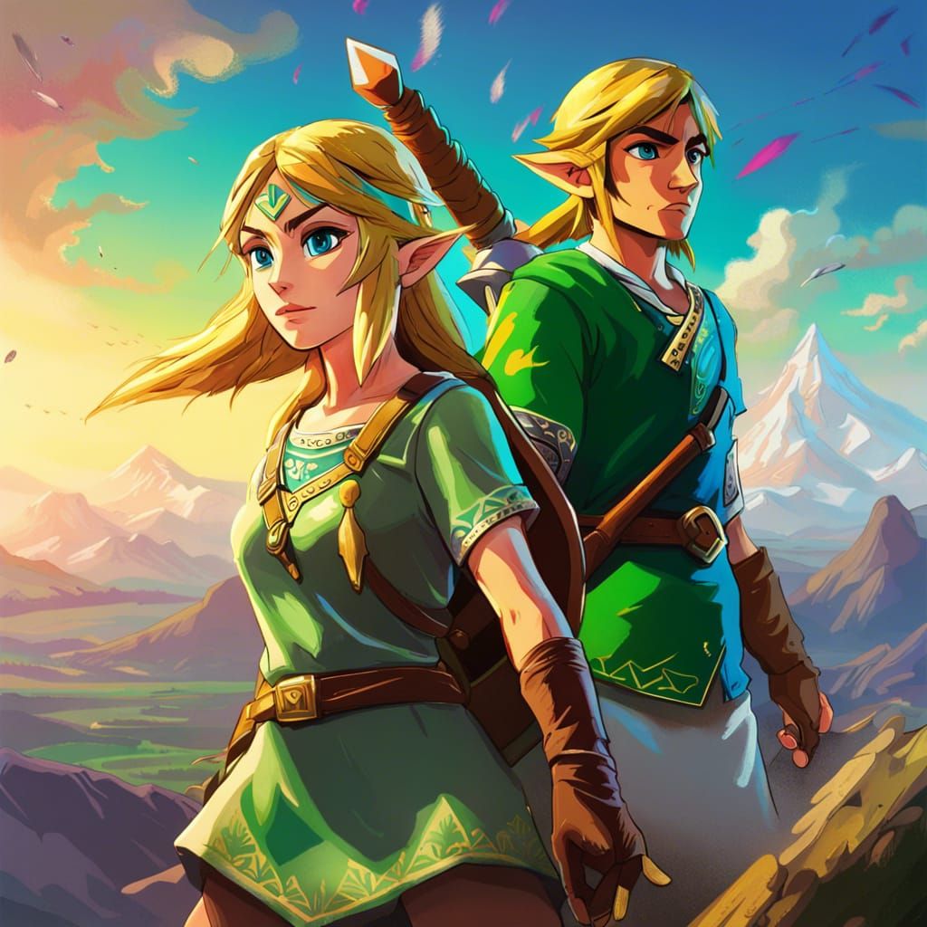 Link and Zelda: Hyperrealistic Splash Art of Hyrule