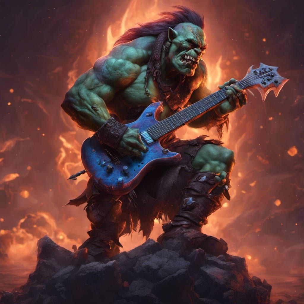 Punk Rock Orc Barbarian with Guitar Axe