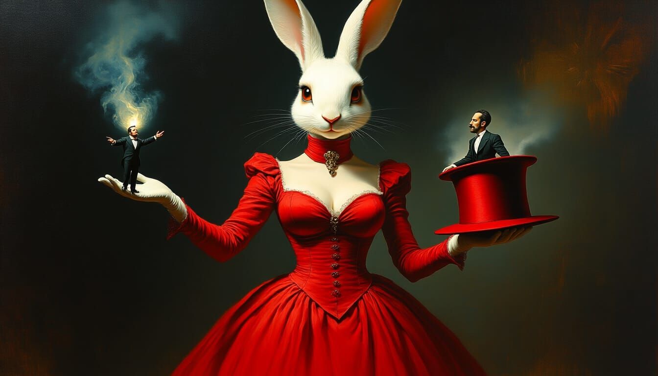 Surreal Rabbit Magician Pulls Man from Hat