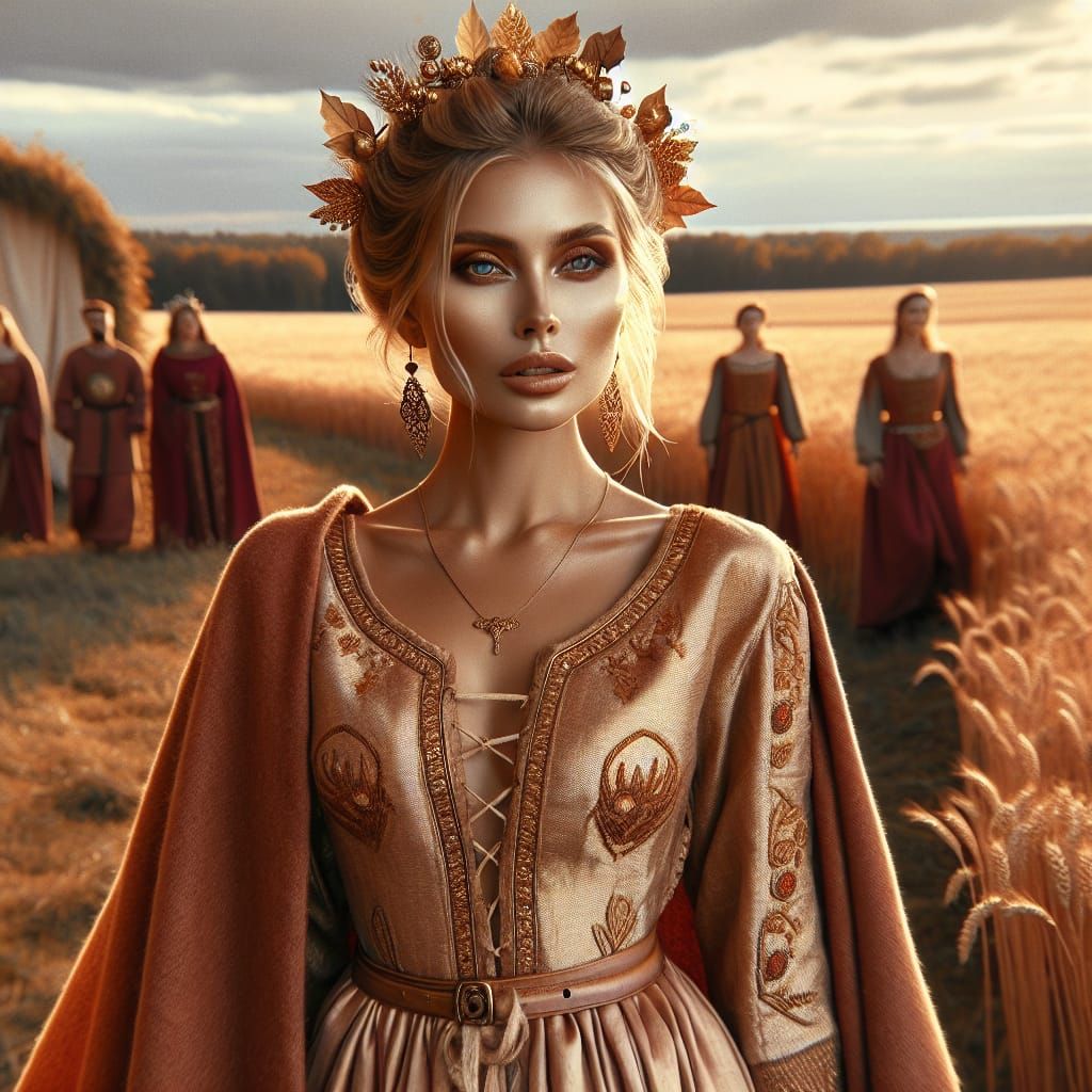 Lithuanian Goddess Krūminė in Wheat Field