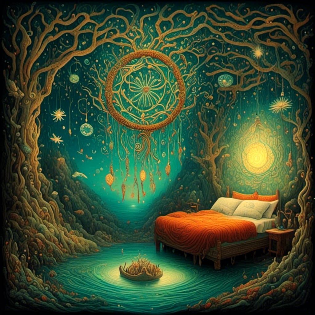 Underwater Cave Dreamcatcher with Bioluminescent Lights