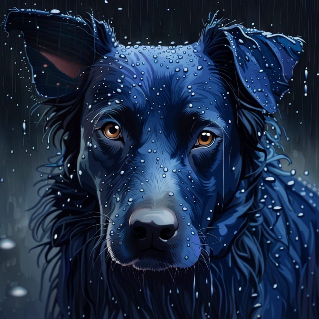 Blue Dog in the Rain