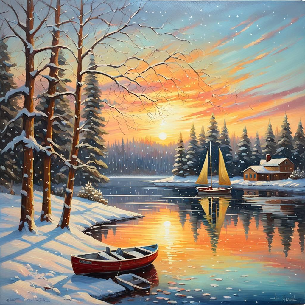 Lake Scene with Ship in James Gurney Style