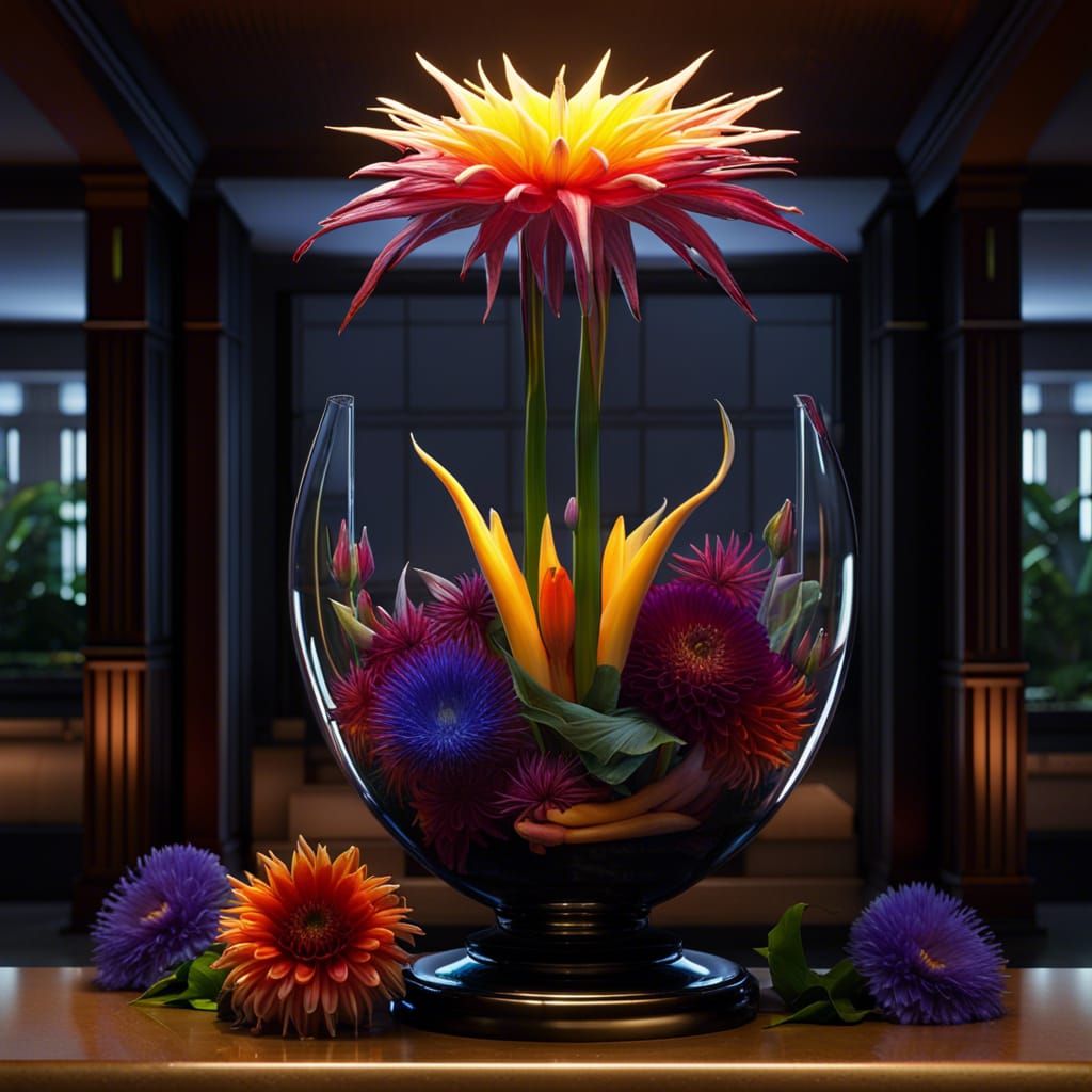 Floral Arrangement at Hotel Lobby in Dark Fantasy Style