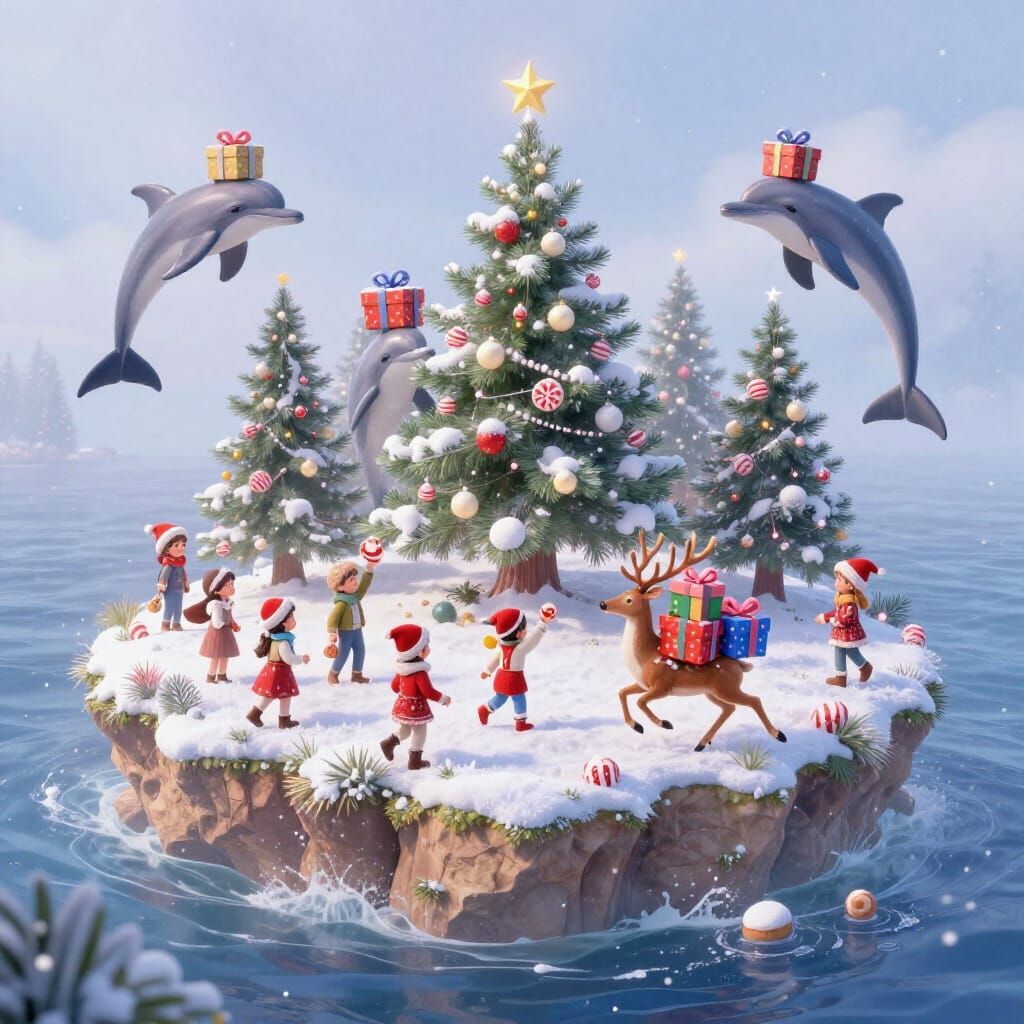 Magical Christmas Island Celebration with Dolphins and Deer