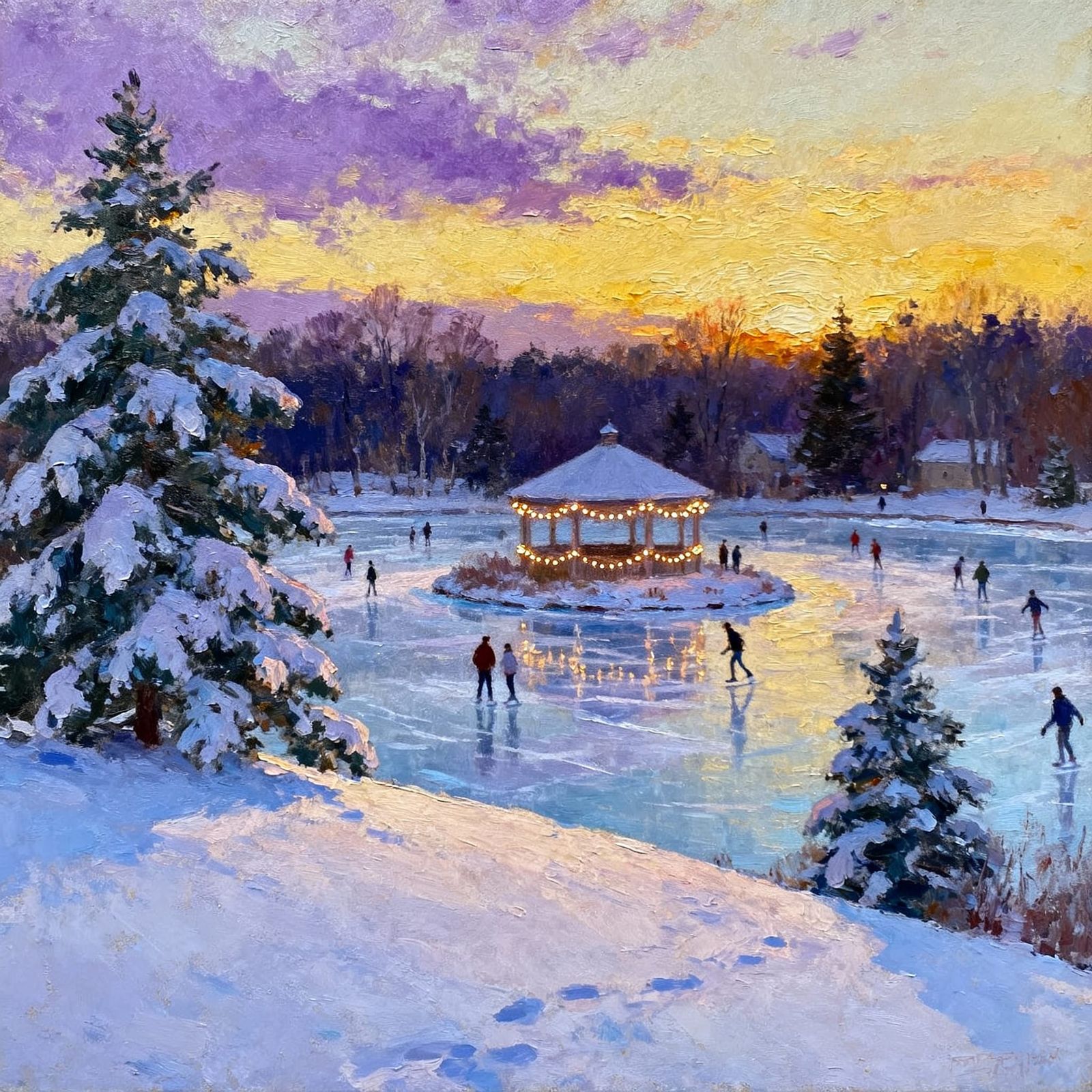 New England Winter Evening at Frozen Pond