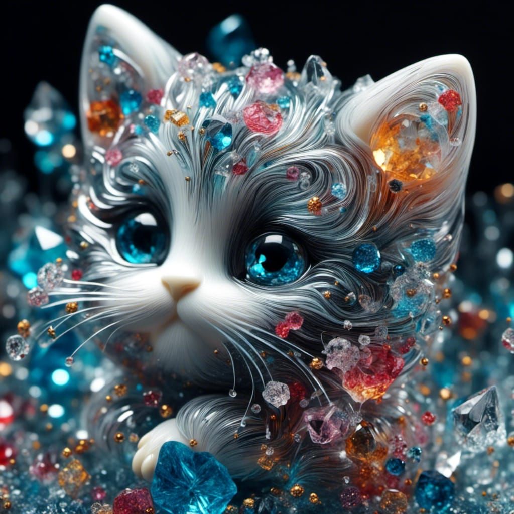 Sparkling Crystal Kittens in Colorful Graffiti Art Style
