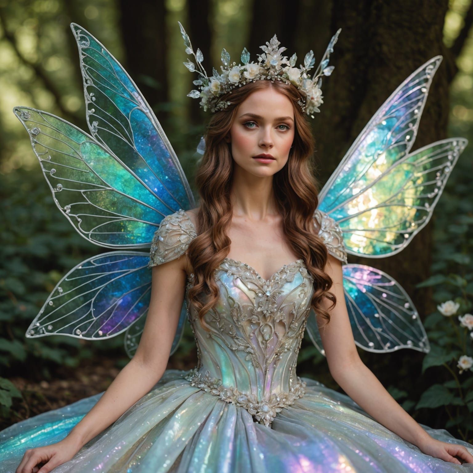 Ethereal Fairy Queen in Iridescent Gown