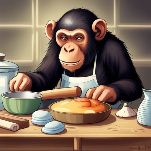 Chimpanzee Baking in Anime Style