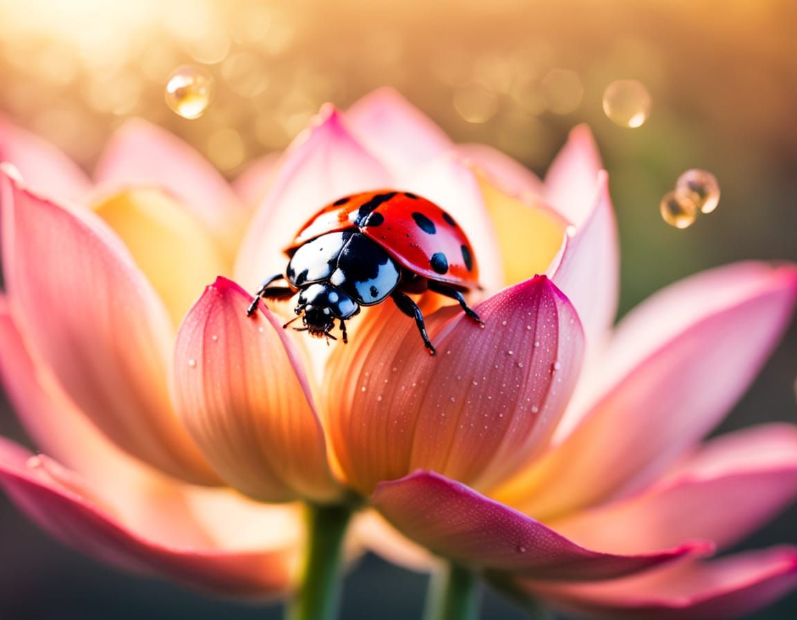 Delicate Ladybug Amidst Vibrant Lotus Blooms