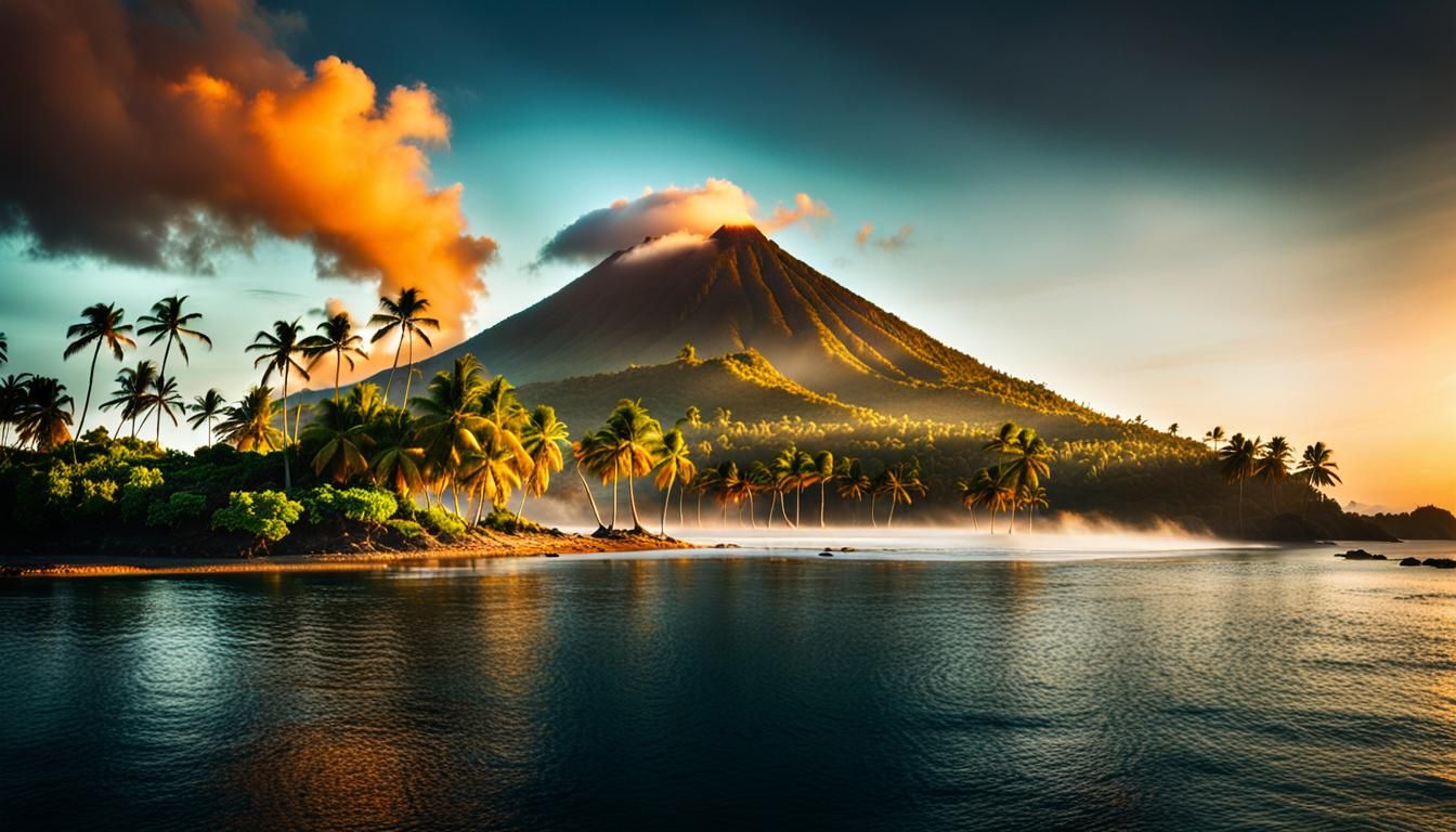 Tropical Island Volcano at Golden Hour