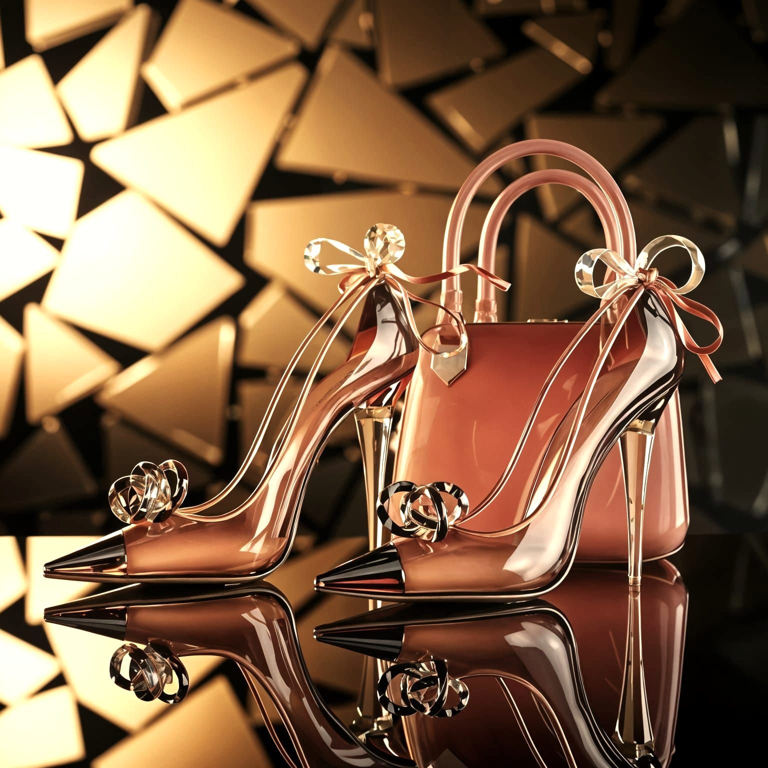 Pink-Ish Glass Pumps and Purse