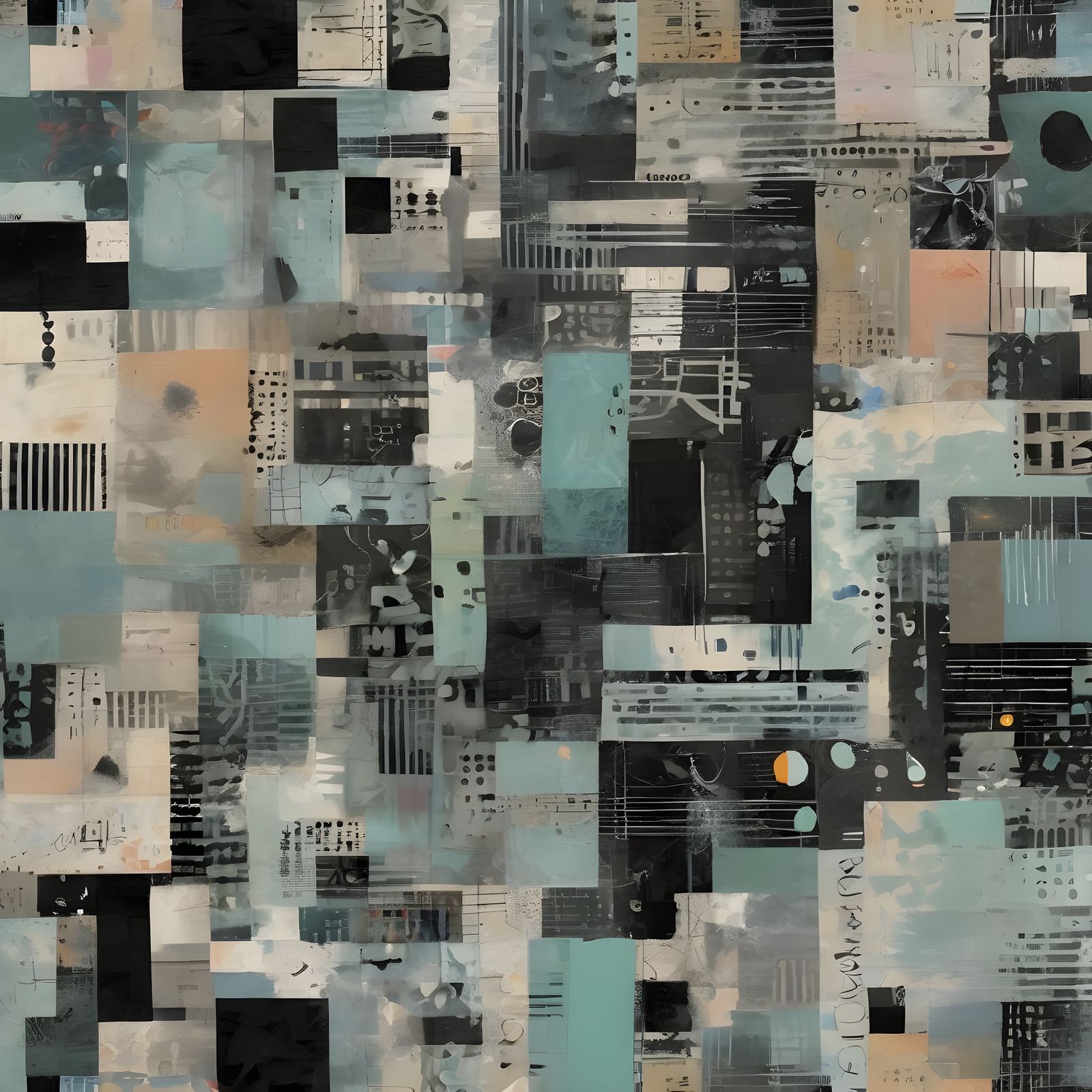 Colorful Abstract Collage with Asemic Text in Pastel Colors