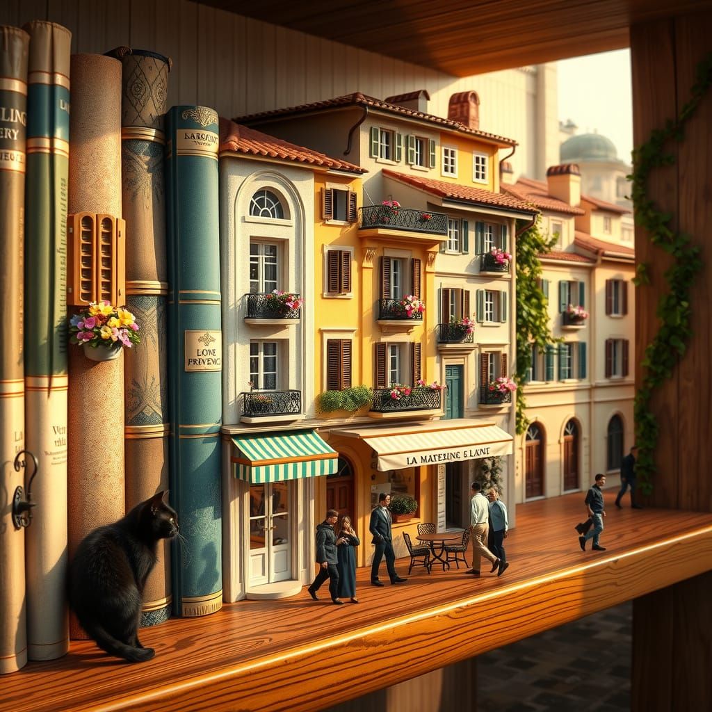 Charming Italian Townscape in Vintage Bookshelf Style