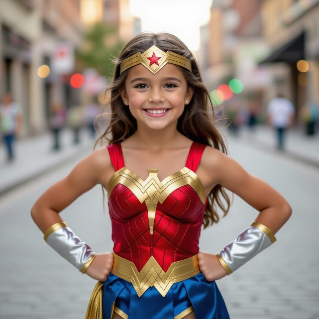 Girl Dressed as Wonder Woman Smiling