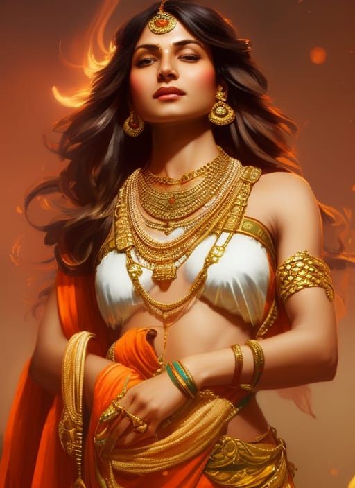 Indian Lady with Gold Chains: Hyperdetailed Concept Art