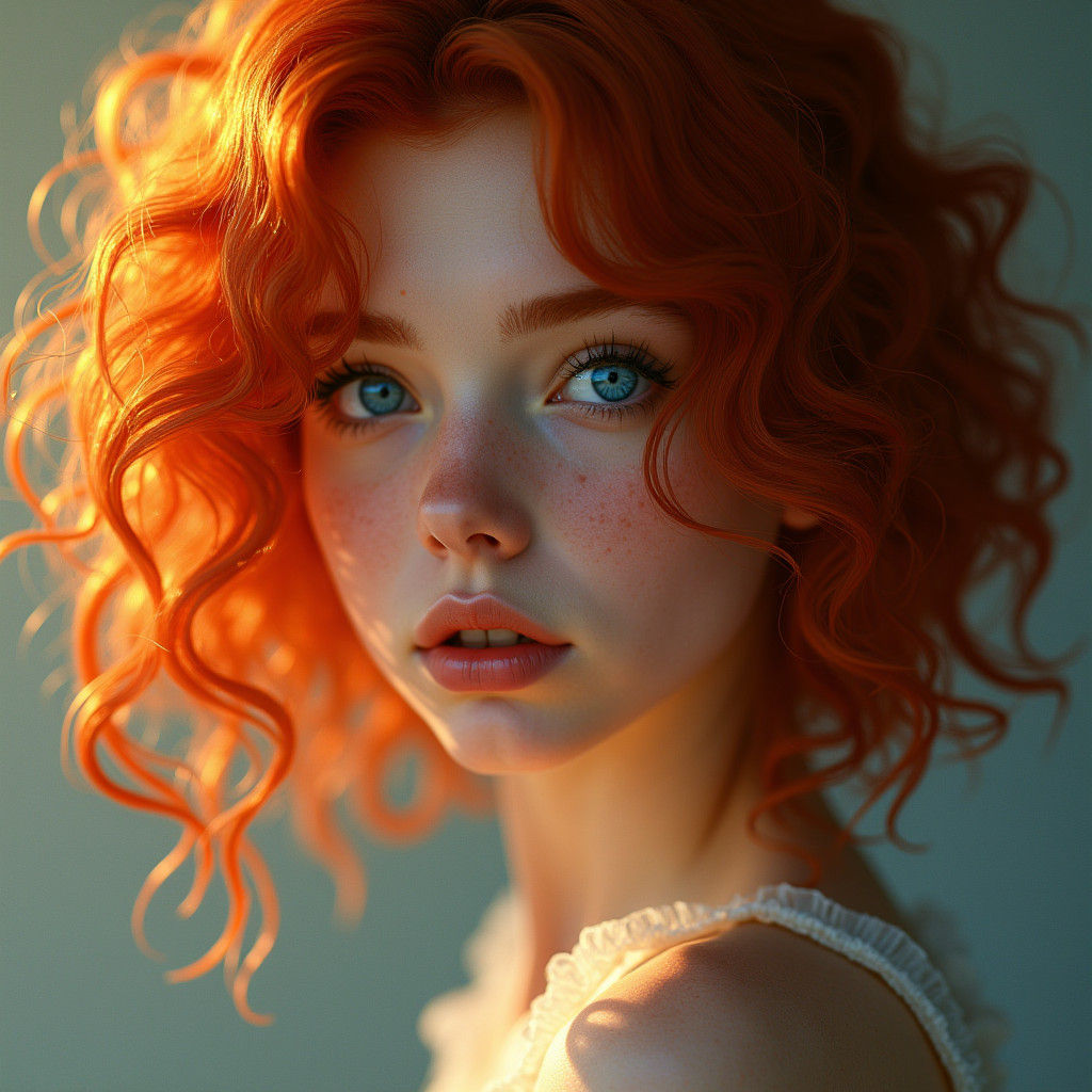 Red-Haired Woman with Blue Eyes, Digital Art Portrait