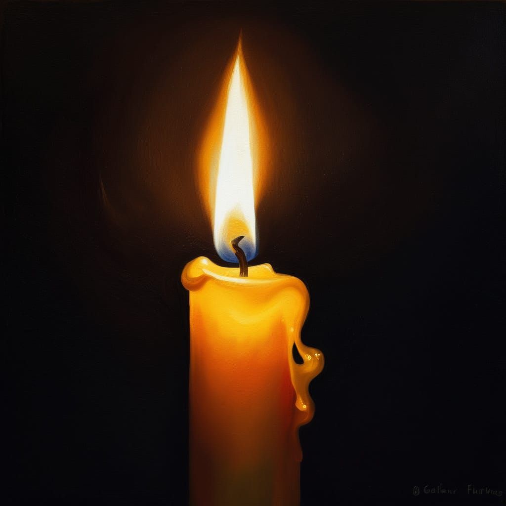 Impressionist Oil Painting of a Single Burning Candle