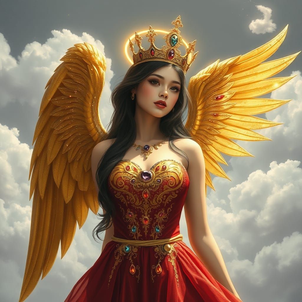 Golden Angel with Wings in Detailed Matte Painting