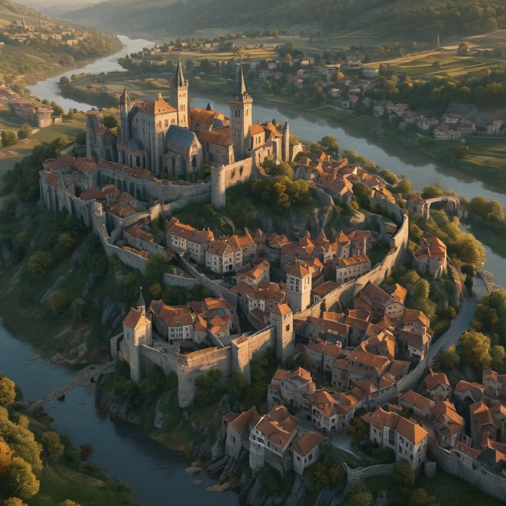 Medieval City on Hilltop in Hyper-Realistic Digital Art