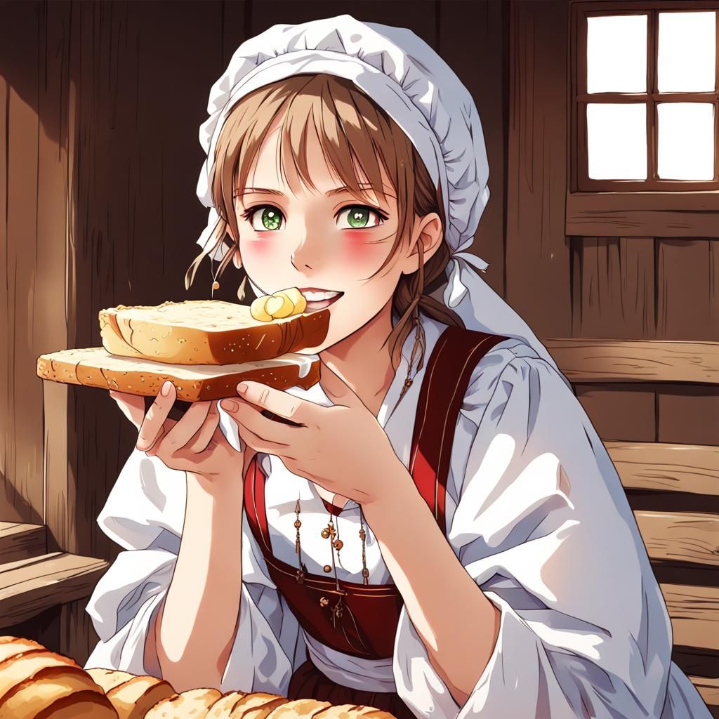 Slavic Girl Eating: Anime Style Illustration